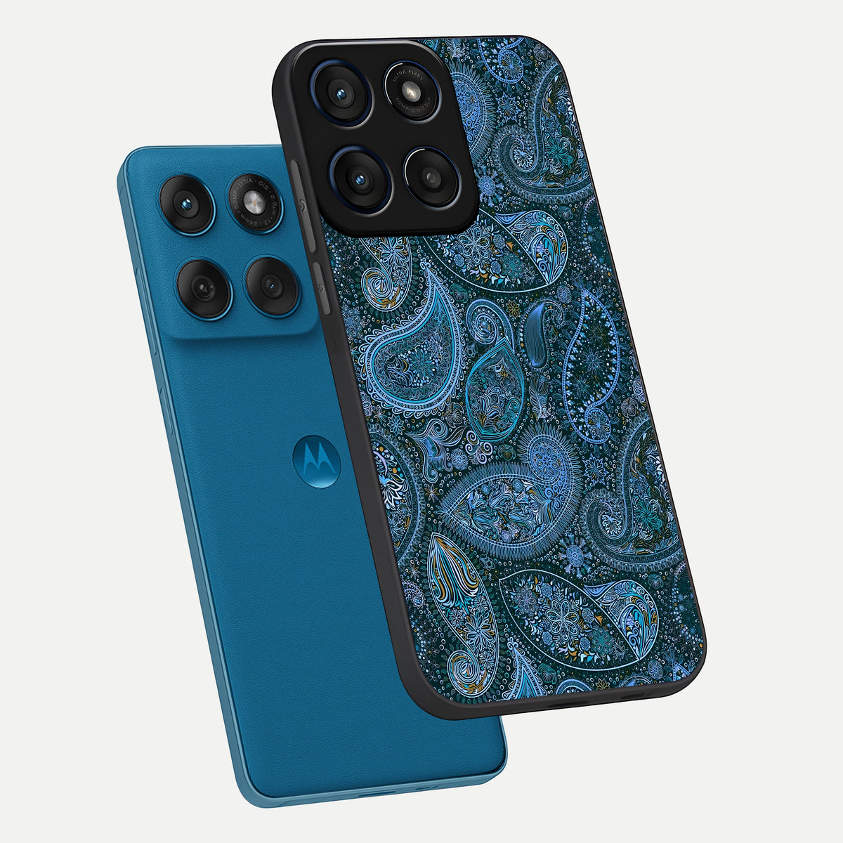  Midnight Paisley Glow phone case For Moto Edge 60 showing premium glass back cover with detailed artwork