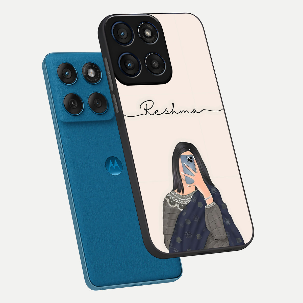  Mirror Mood Muse With Custom Name phone case For Moto Edge 60 showing premium glass back cover with detailed artwork