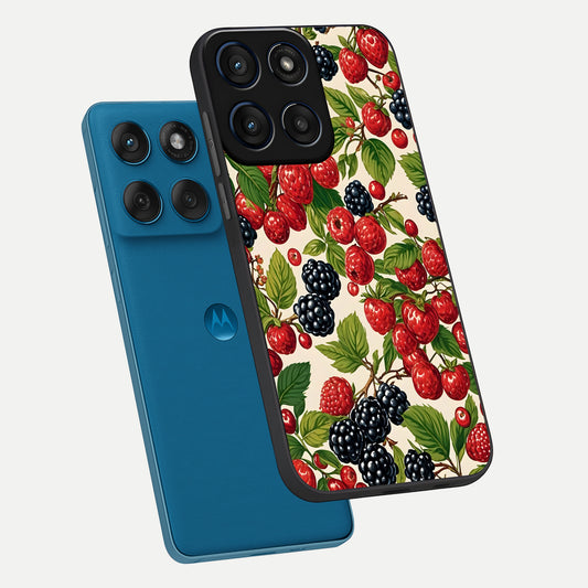  Mixed Berry Collage phone case For Moto Edge 60 showing premium glass back cover with detailed artwork