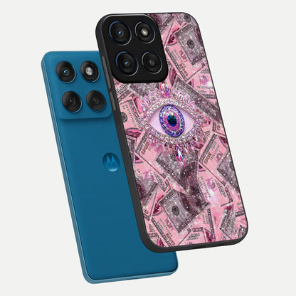  Money Eye Luxe phone case For Moto Edge 60 showing premium glass back cover with detailed artwork