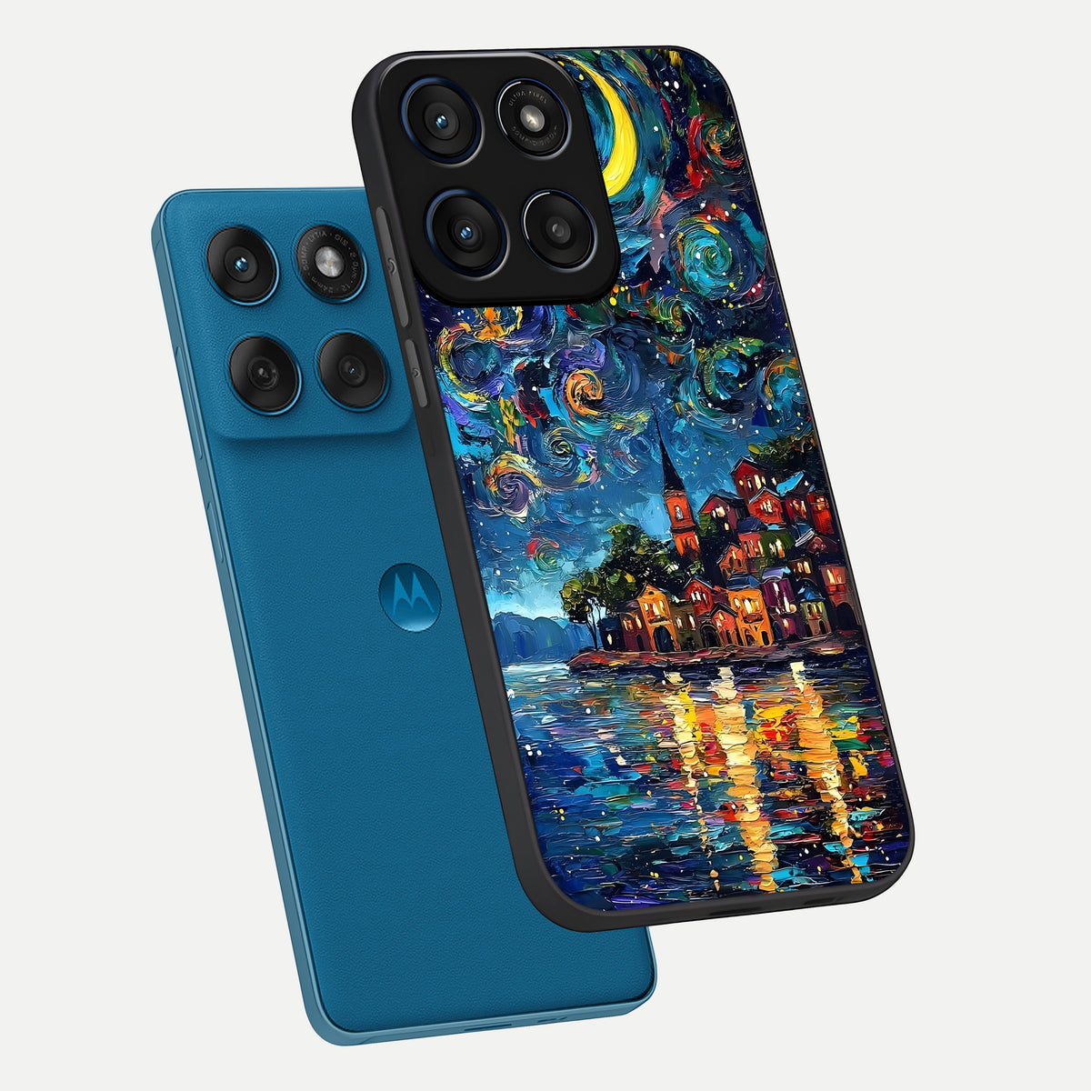  Moonlight Harbor Glow phone case For Moto Edge 60 showing premium glass back cover with detailed artwork