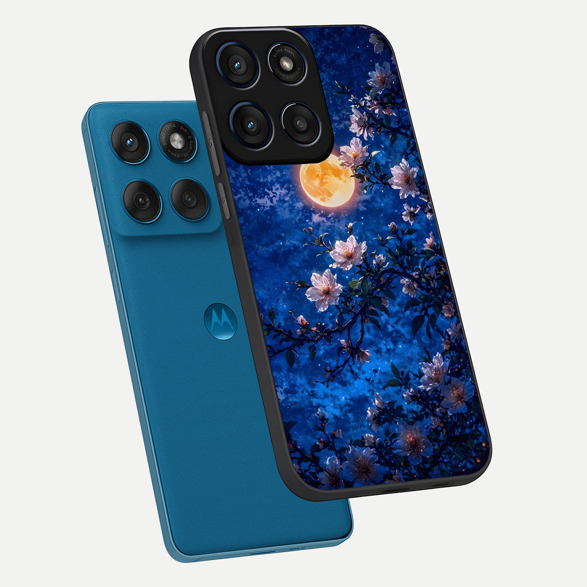  Moonlit Blossoms Night phone case For Moto Edge 60 showing premium glass back cover with detailed artwork