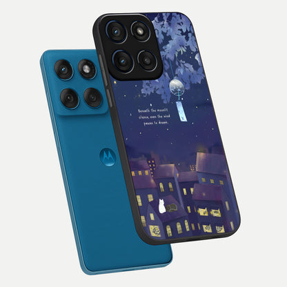  Moonlit Cat Silence phone case For Moto Edge 60 showing premium glass back cover with detailed artwork
