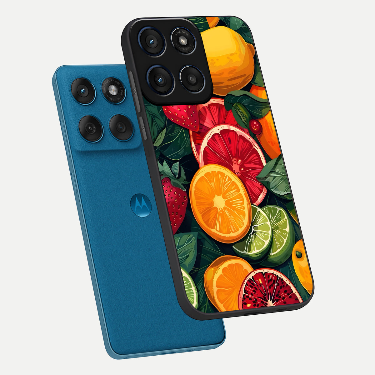  Multiple Fruits phone case For Moto Edge 60 showing premium glass back cover with detailed artwork