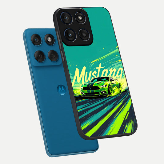  Mustang Bang phone case For Moto Edge 60 showing premium glass back cover with detailed artwork