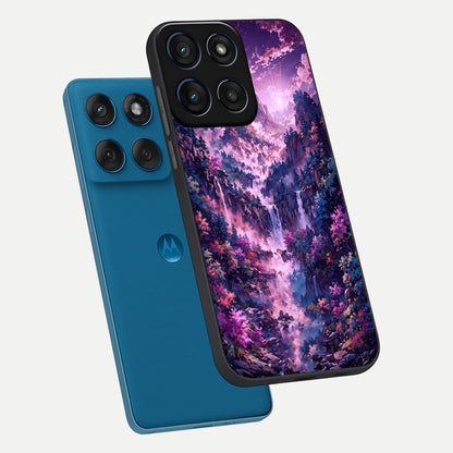  Mystic Cascade Peaks phone case For Moto Edge 60 showing premium glass back cover with detailed artwork