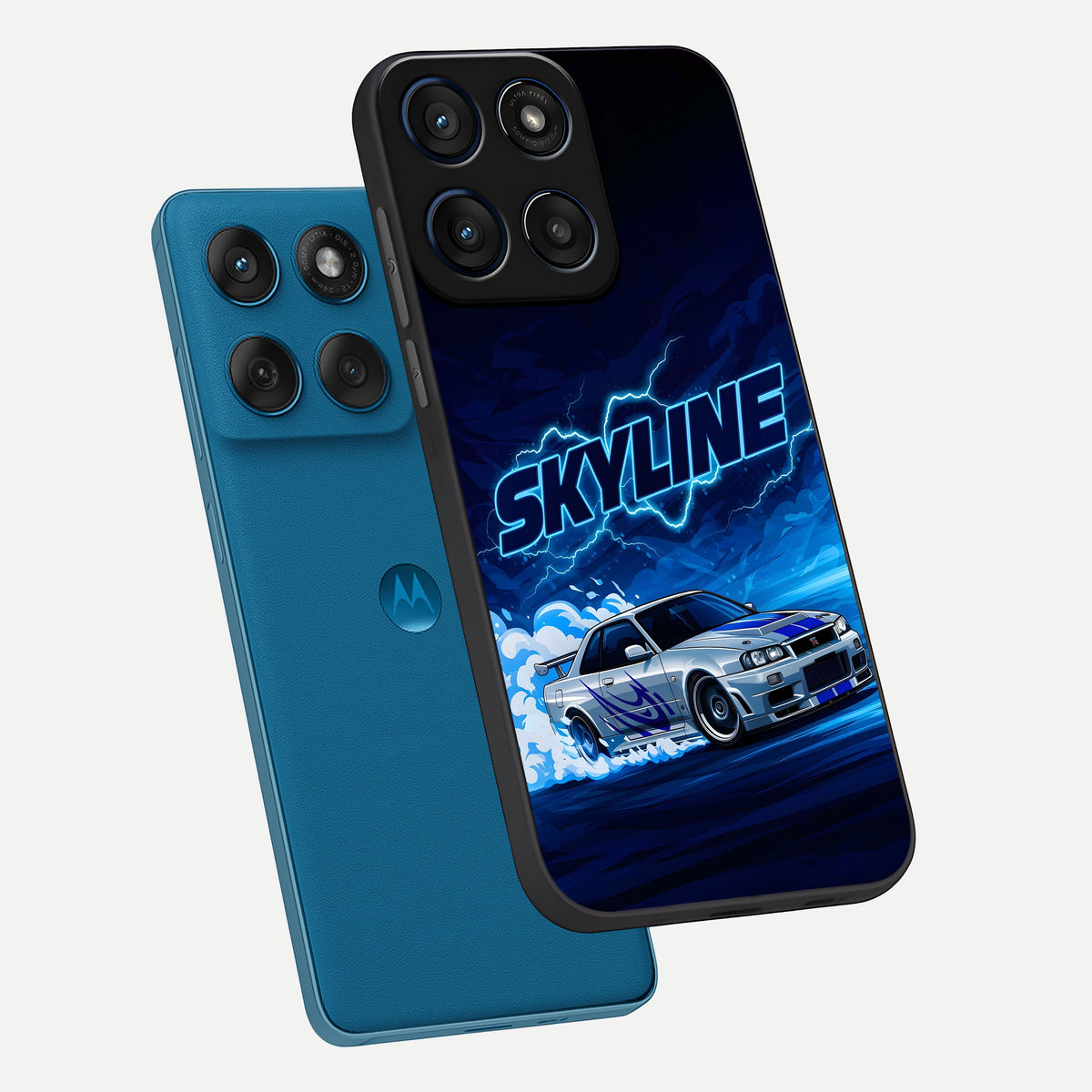  Neon Drift Beast phone case For Moto Edge 60 showing premium glass back cover with detailed artwork
