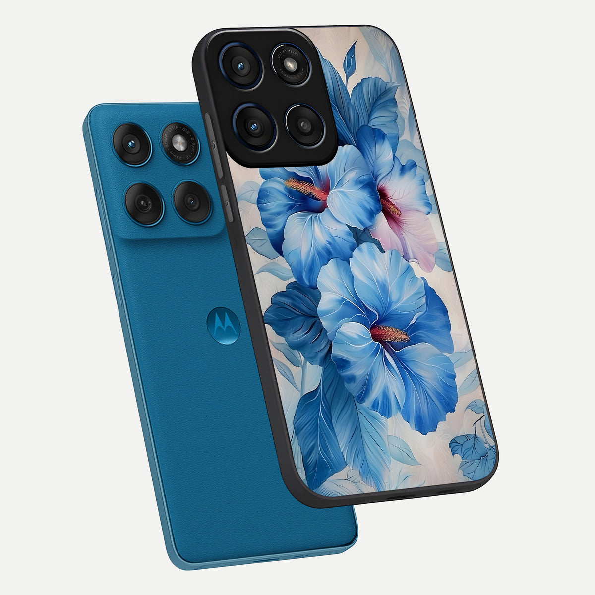  Ocean Hibiscus Grace phone case For Moto Edge 60 showing premium glass back cover with detailed artwork