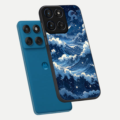  Ocean Moon Waves phone case For Moto Edge 60 showing premium glass back cover with detailed artwork