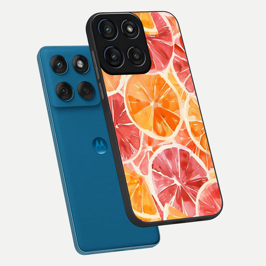  Orange Fruits Pattern phone case For Moto Edge 60 showing premium glass back cover with detailed artwork