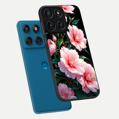  Peach Flower phone case For Moto Edge 60 showing premium glass back cover with detailed artwork