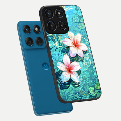  Pink Flowers in Water phone case For Moto Edge 60 showing premium glass back cover with detailed artwork