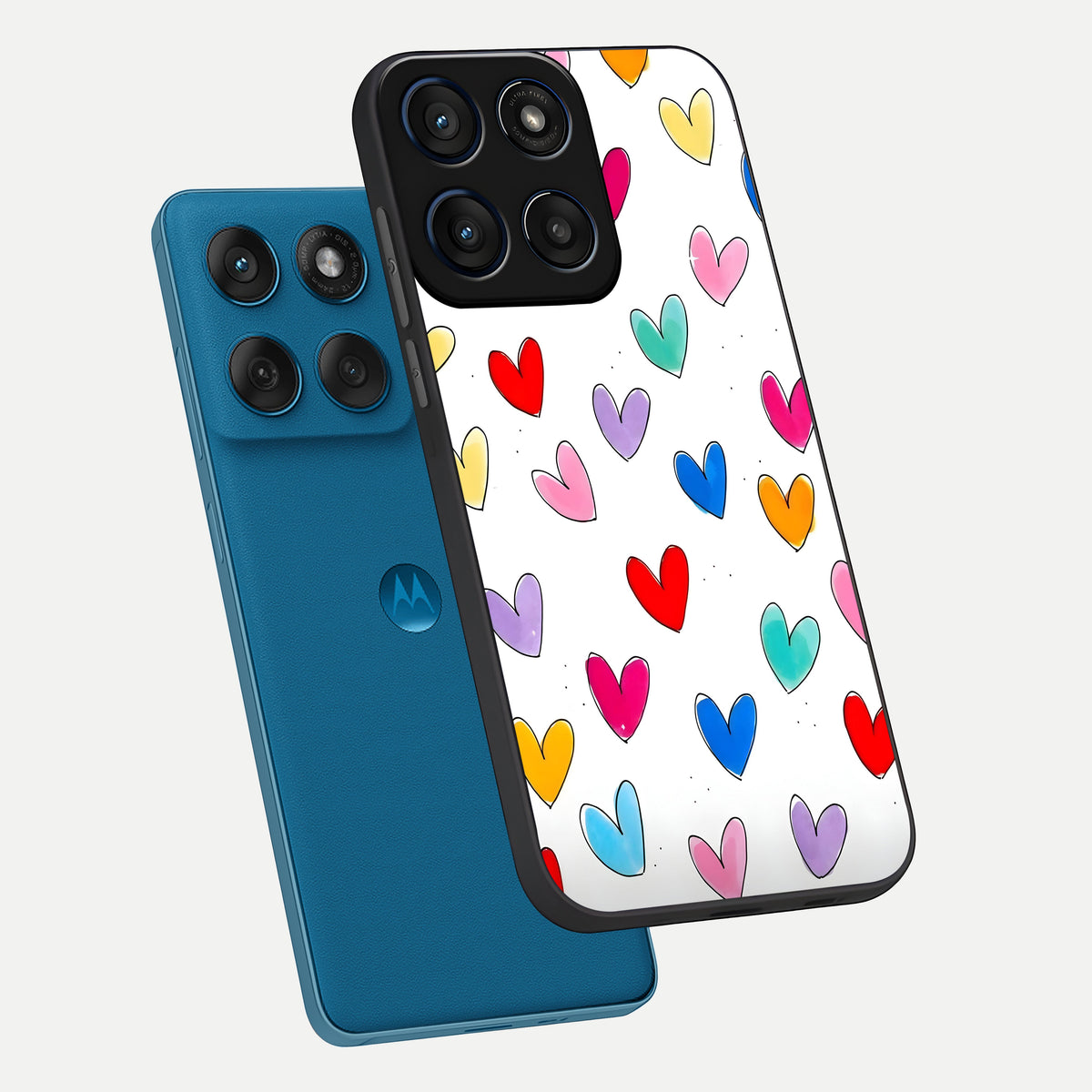 Playful Love Doodles phone case For Moto Edge 60 showing premium glass back cover with detailed artwork