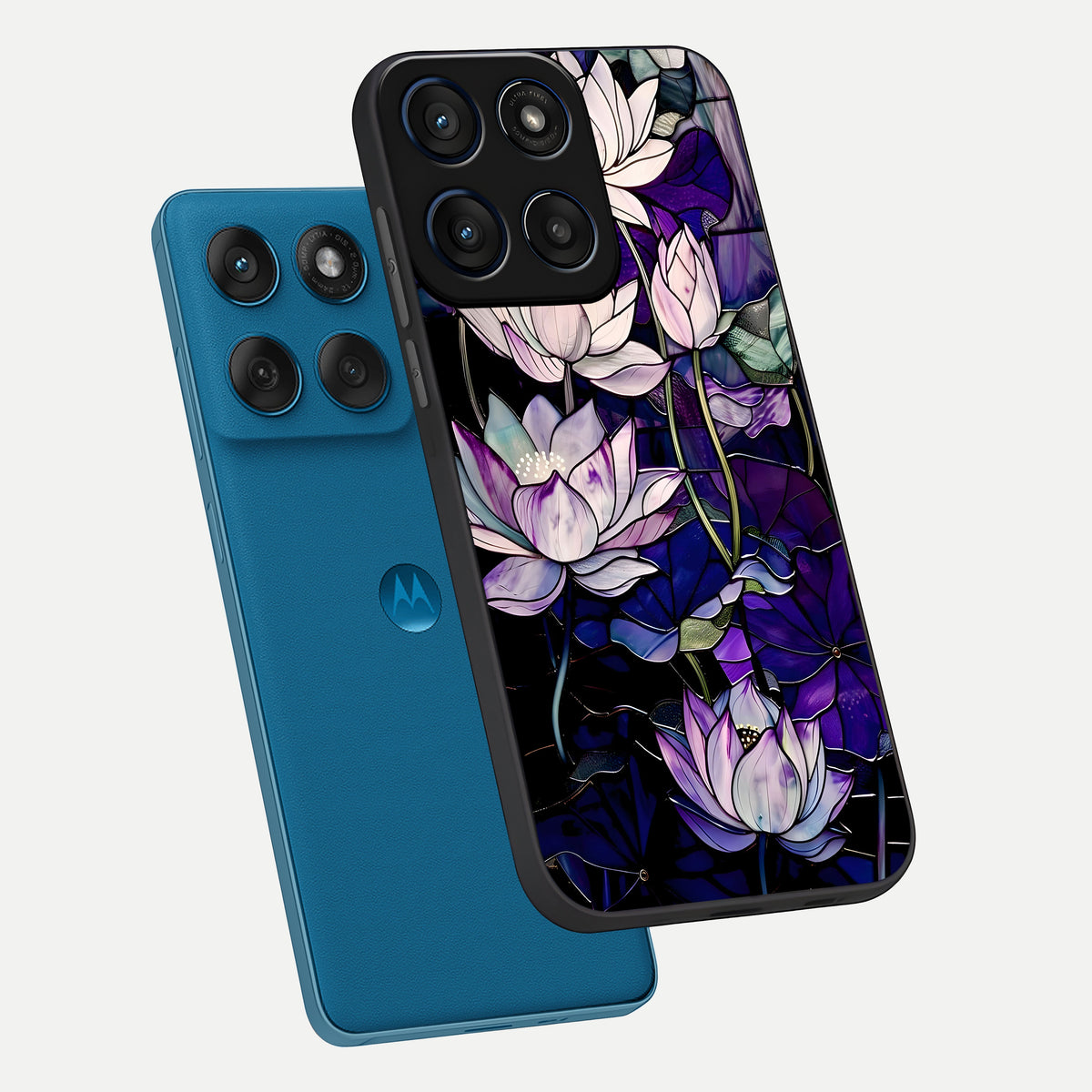  Purple Lotus Pattern phone case For Moto Edge 60 showing premium glass back cover with detailed artwork
