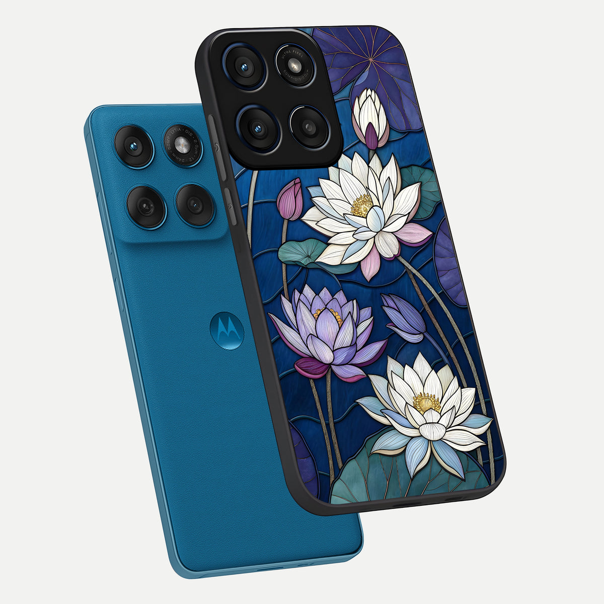  Purple Lotus Stained phone case For Moto Edge 60 showing premium glass back cover with detailed artwork