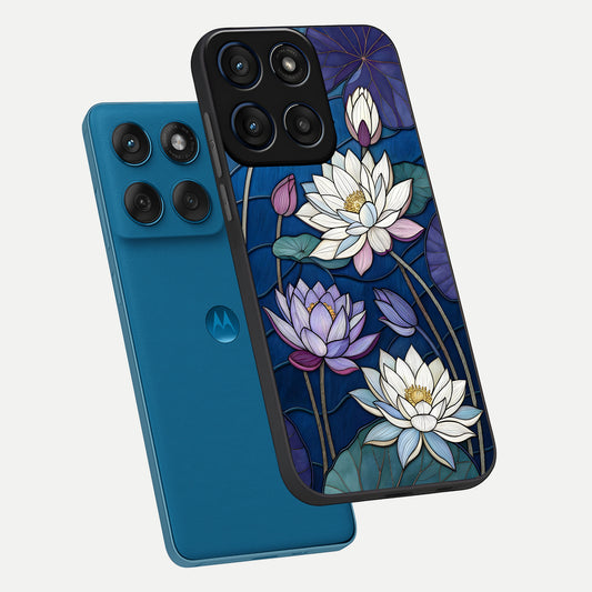  Purple Lotus Stained phone case For Moto Edge 60 showing premium glass back cover with detailed artwork
