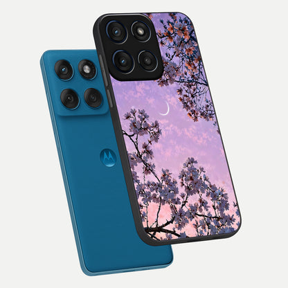  Purple Serenity Moon phone case For Moto Edge 60 showing premium glass back cover with detailed artwork