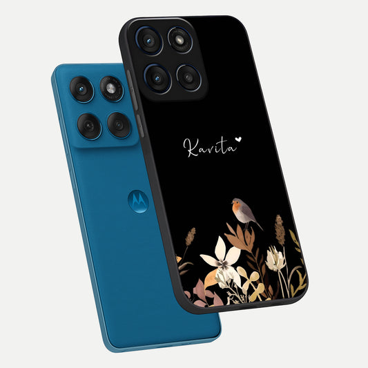  Quiet Garden Tune Custom Name phone case For Moto Edge 60 showing premium glass back cover with detailed artwork