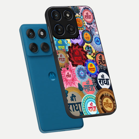  Radha Divine Bloom phone case For Moto Edge 60 showing premium glass back cover with detailed artwork