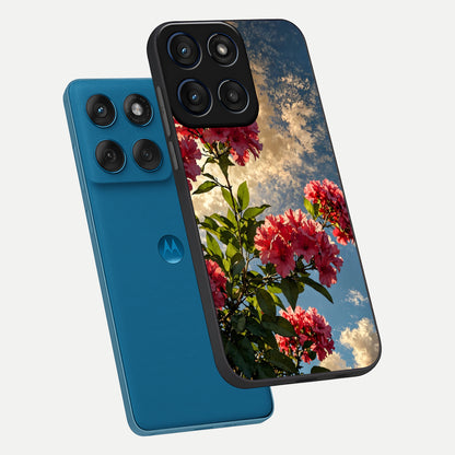  Red Bloom Skies phone case For Moto Edge 60 showing premium glass back cover with detailed artwork