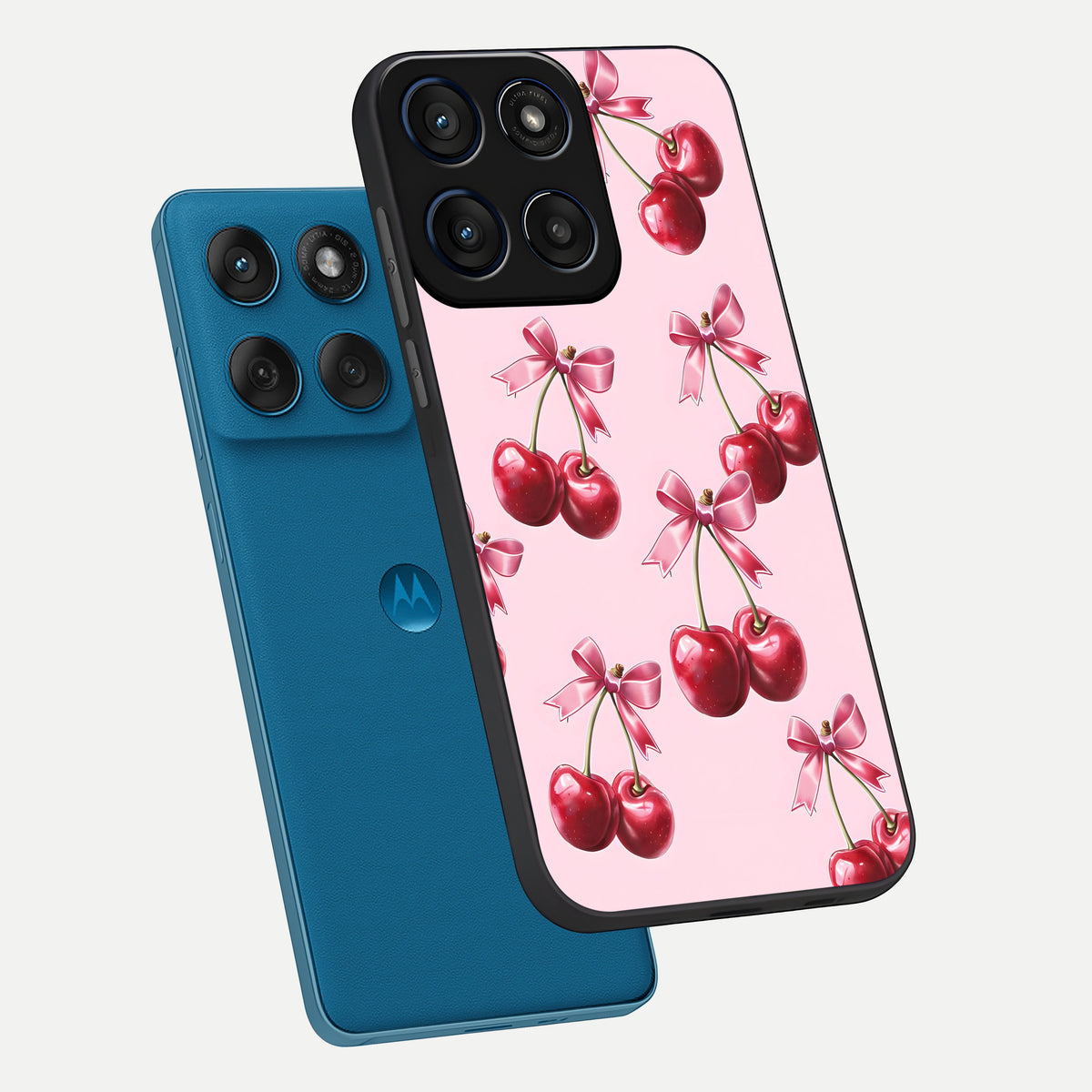  Red Cherries Pattern phone case For Moto Edge 60 showing premium glass back cover with detailed artwork