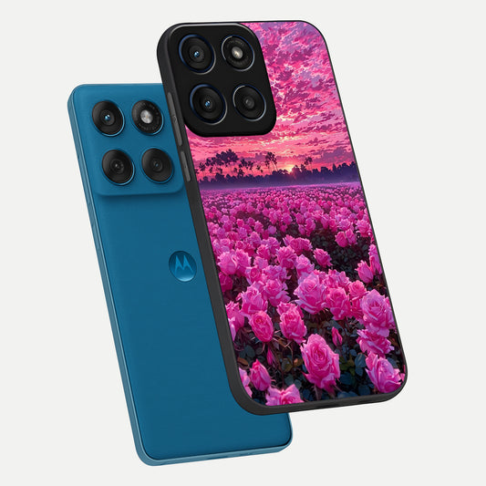  Rose Sunset Valley phone case For Moto Edge 60 showing premium glass back cover with detailed artwork