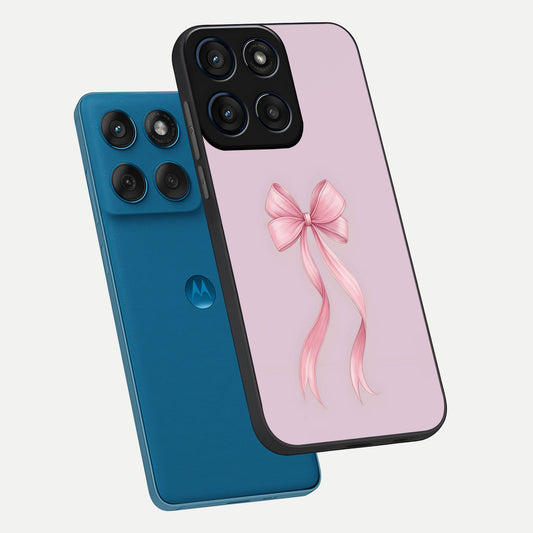  Soft Blush Bow phone case For Moto Edge 60 showing premium glass back cover with detailed artwork