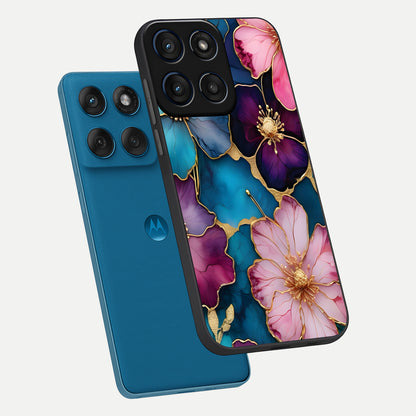  Sparkle Floral phone case For Moto Edge 60 showing premium glass back cover with detailed artwork