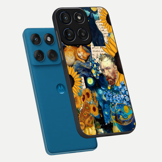  Sunflower Chic Mood Custom Name phone case For Moto Edge 60 showing premium glass back cover with detailed artwork
