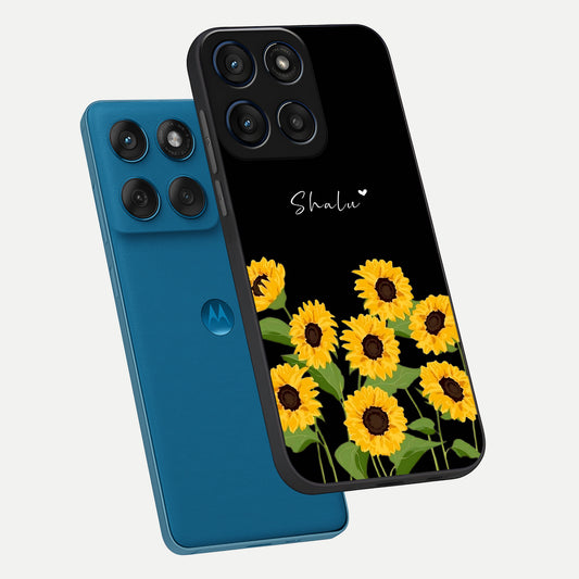  Sunflower Sky Bloom phone case For Moto Edge 60 showing premium glass back cover with detailed artwork