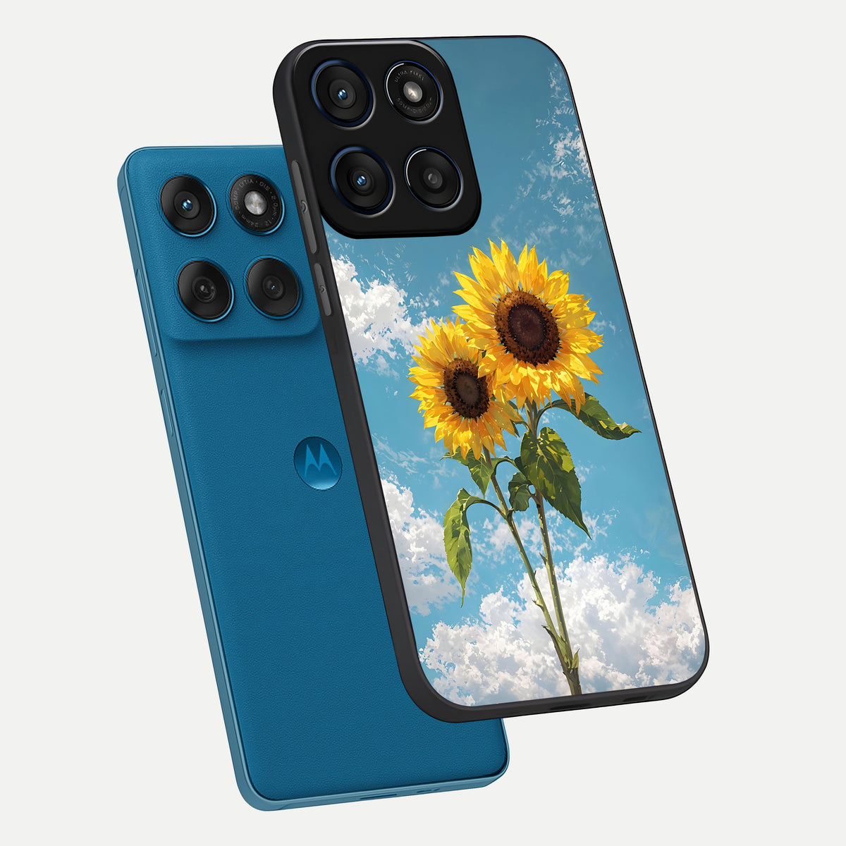  Sunlit Daisy Glow phone case For Moto Edge 60 showing premium glass back cover with detailed artwork