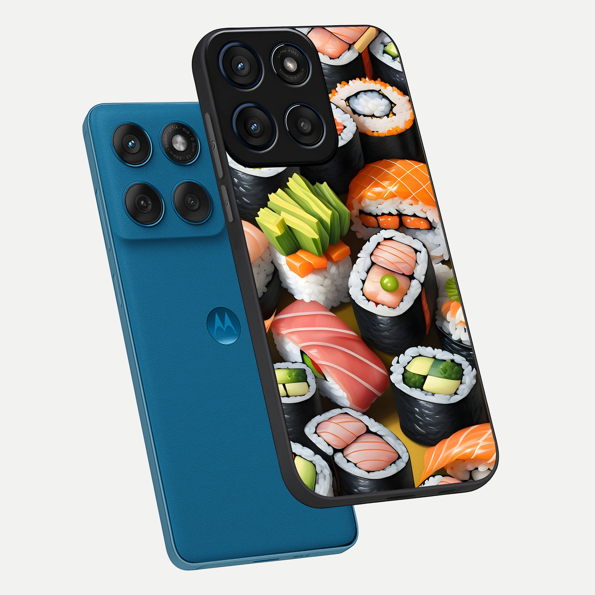 Sushi Food Pattern phone case For Moto Edge 60 showing premium glass back cover with detailed artwork