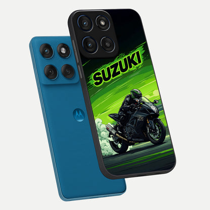  Suzuki Speed Beast phone case For Moto Edge 60 showing premium glass back cover with detailed artwork