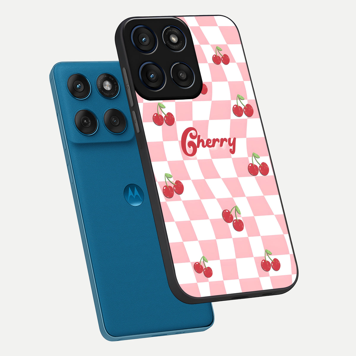  Sweet Cherry Vibes phone case For Moto Edge 60 showing premium glass back cover with detailed artwork