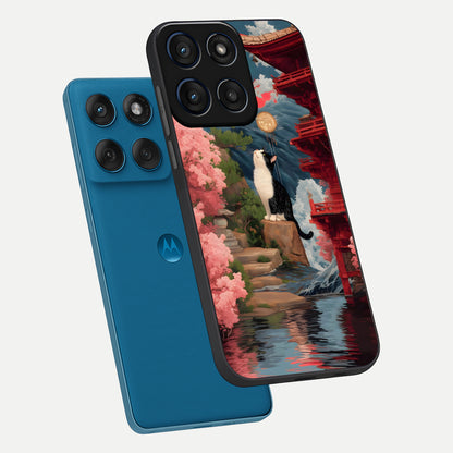  Temple Cat Scenery phone case For Moto Edge 60 showing premium glass back cover with detailed artwork