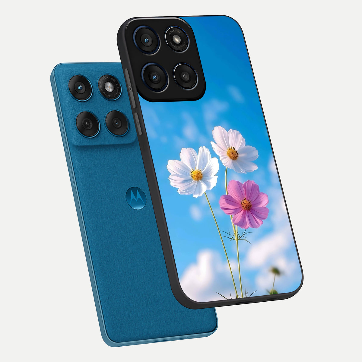  Tripple Flowers With Sky phone case For Moto Edge 60 showing premium glass back cover with detailed artwork