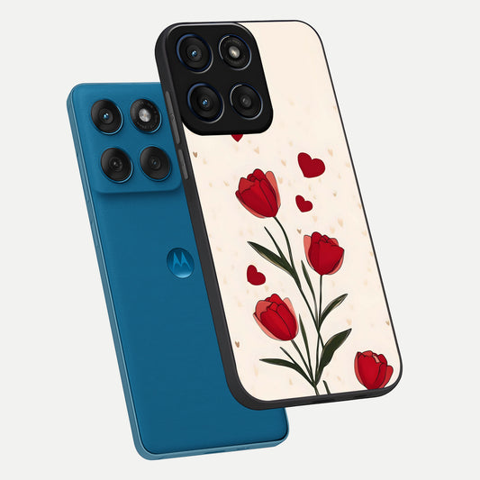  Tulip With Heart phone case For Moto Edge 60 showing premium glass back cover with detailed artwork