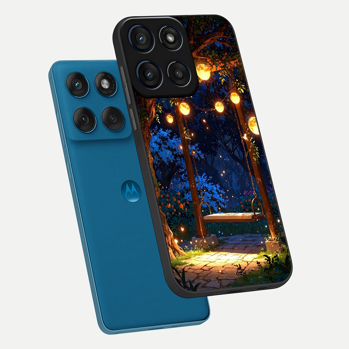  Twilight Garden Swing phone case For Moto Edge 60 showing premium glass back cover with detailed artwork