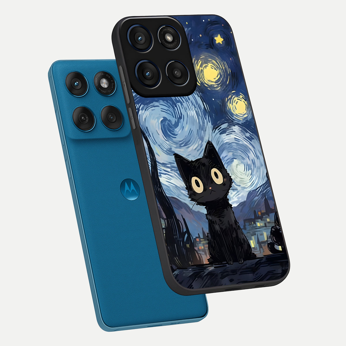  Van Gogh Cat phone case For Moto Edge 60 showing premium glass back cover with detailed artwork