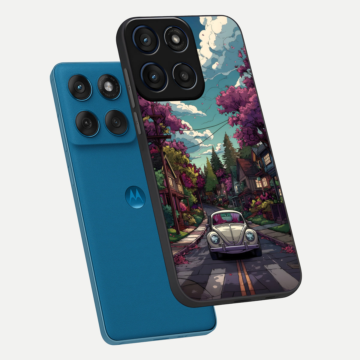  Vintage Street Drive phone case For Moto Edge 60 showing premium glass back cover with detailed artwork