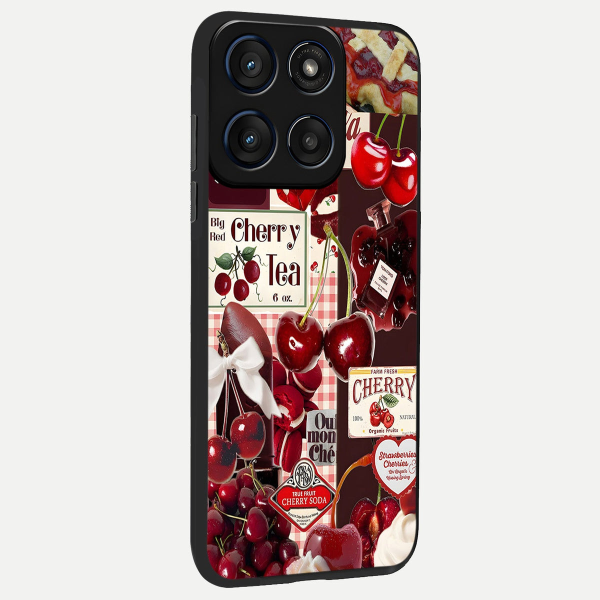  Aesthetic Cherry Tea back cover For Moto Edge 60 slim fit glass case with vibrant aesthetic design