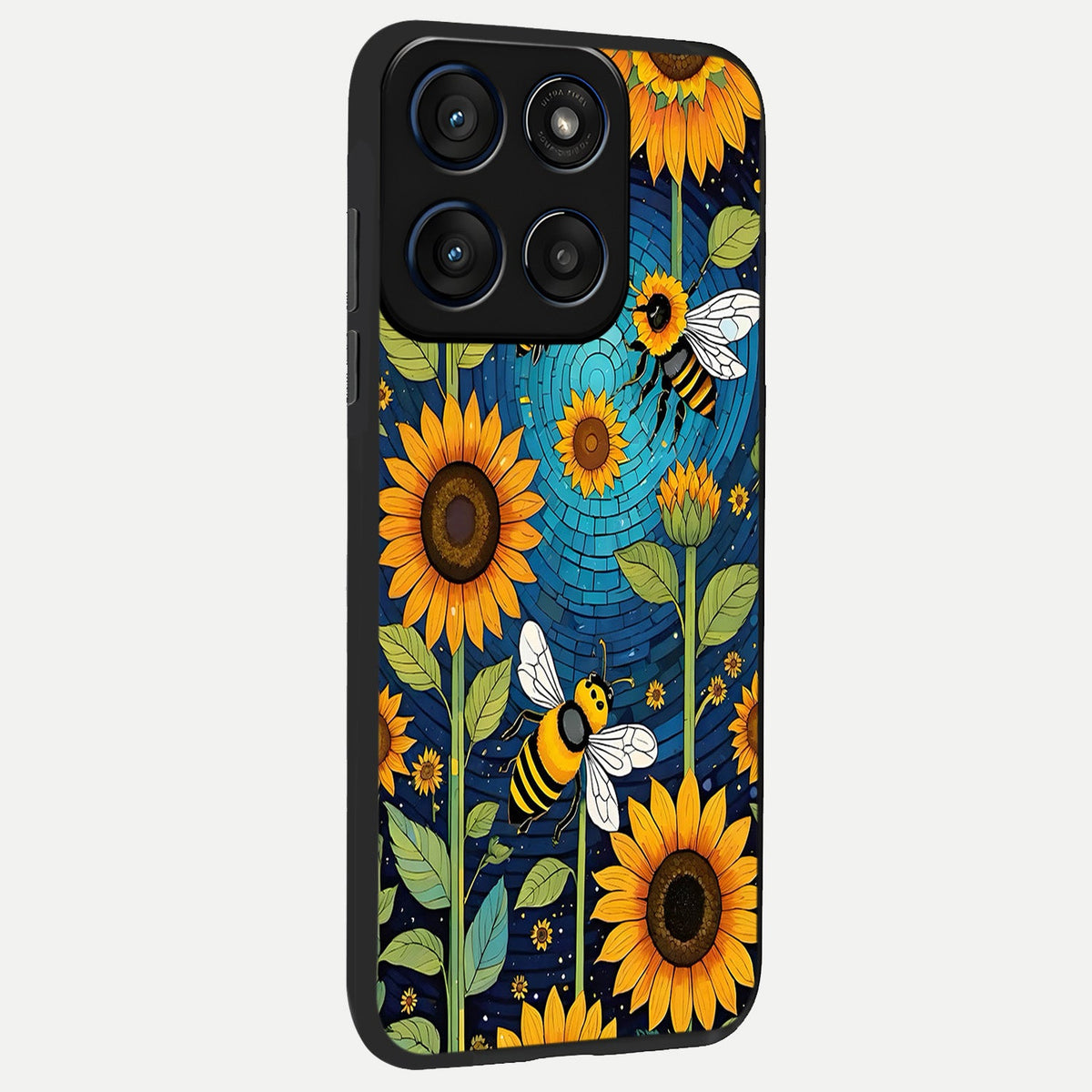  Bees And Sunflowers back cover For Moto Edge 60 slim fit glass case with vibrant aesthetic design