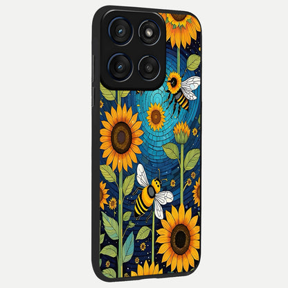  Bees And Sunflowers back cover For Moto Edge 60 slim fit glass case with vibrant aesthetic design