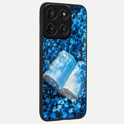  Blue Bloom Tales back cover For Moto Edge 60 slim fit glass case with vibrant aesthetic design
