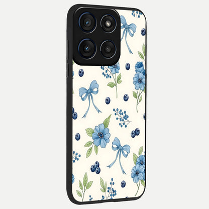  Blue Flower And Bow back cover For Moto Edge 60 slim fit glass case with vibrant aesthetic design
