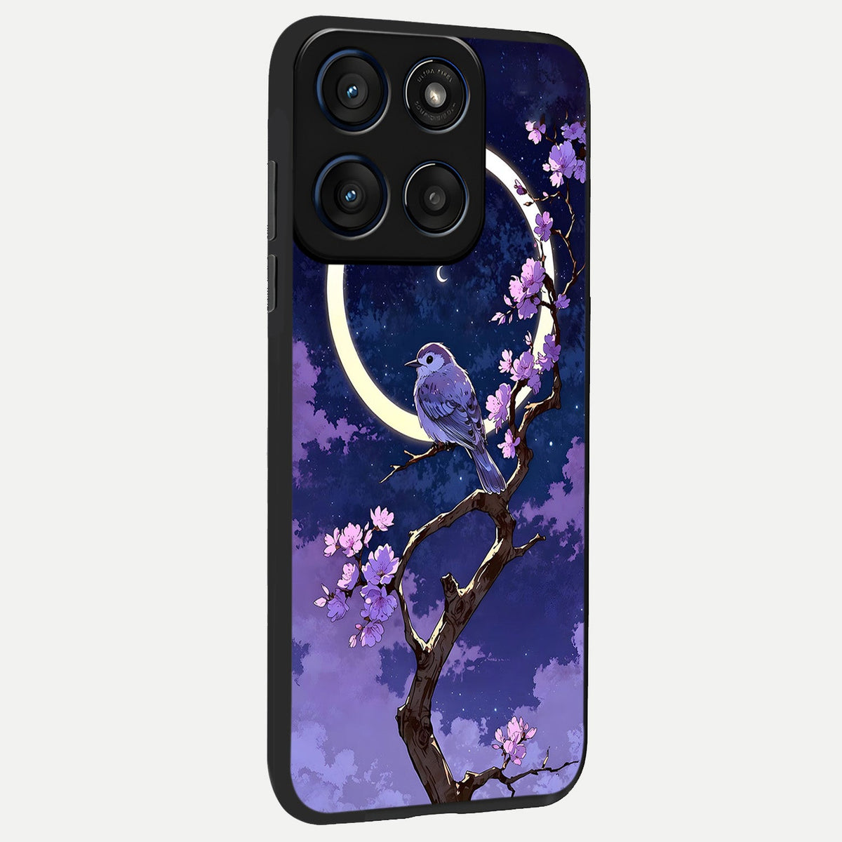  Celestial Bird Blossom back cover For Moto Edge 60 slim fit glass case with vibrant aesthetic design
