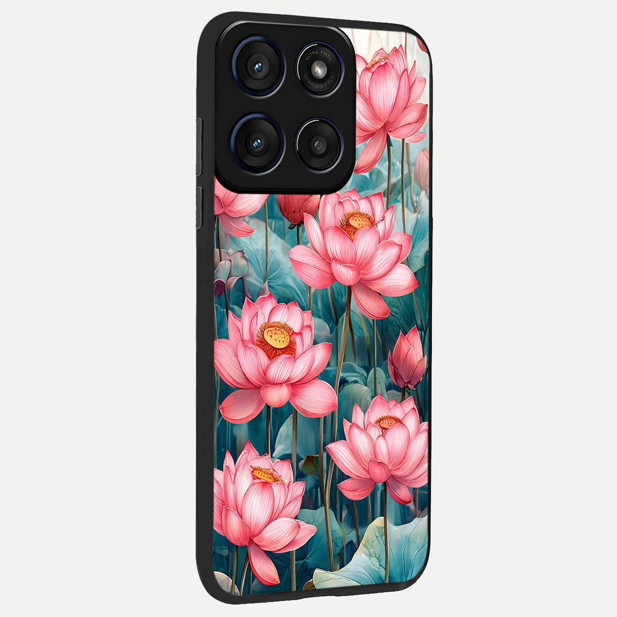  Celestial Pink Lotus back cover For Moto Edge 60 slim fit glass case with vibrant aesthetic design
