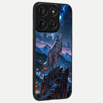  Celestial Wolf Howl back cover For Moto Edge 60 slim fit glass case with vibrant aesthetic design