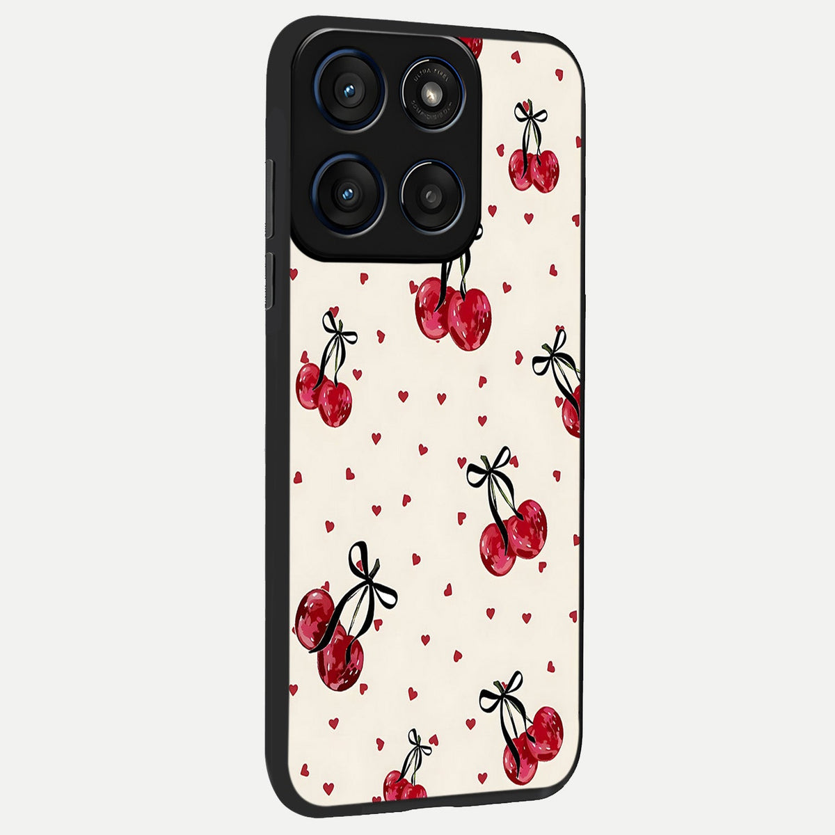  Cherry Heart Bow back cover For Moto Edge 60 slim fit glass case with vibrant aesthetic design