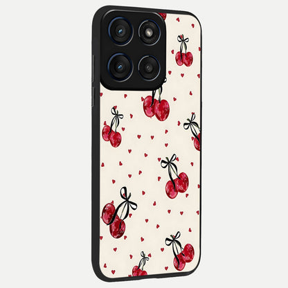  Cherry Heart Bow back cover For Moto Edge 60 slim fit glass case with vibrant aesthetic design